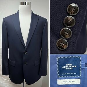 Hart Schaffner Marx Men's 44L Chicago Fit Navy Blue Blazer Suit Jacket Coat